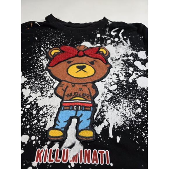 Rebel Minds 3D Killuminati Thug Lofe Bear Tupac Street Shirt Mens Defects - Picture 2 of 5